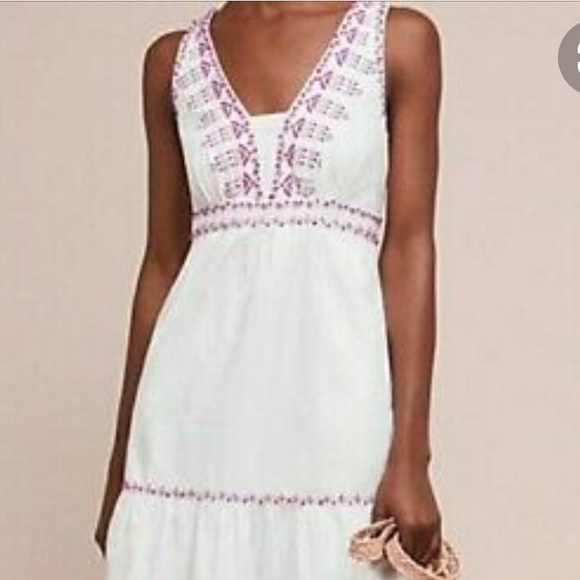 White Anthropologie Dress with Purple Embrodiery - Picture 8 of 8